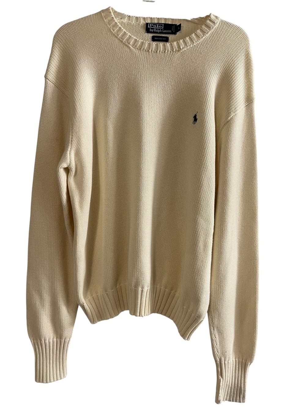 Vintage Polo by Ralph Lauren 100% Cotton Knit Crewneck Sweater Cream L